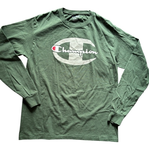 Champion Women’s Long Sleeve Logo Tee Olive Green Size Medium - Picture 1 of 5